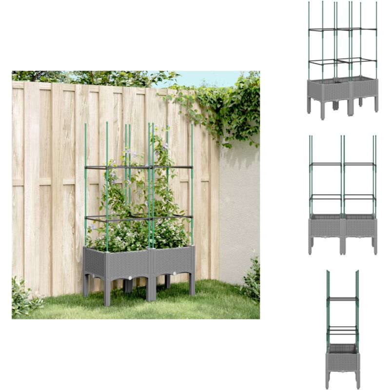 Jardinière avec treillis gris clair 80x40x142,5 cm pp - Jardinierre En Rotin - Pot Plante Grimpante - Jardinière Extérieure - Pot De Fleurs Extérieur