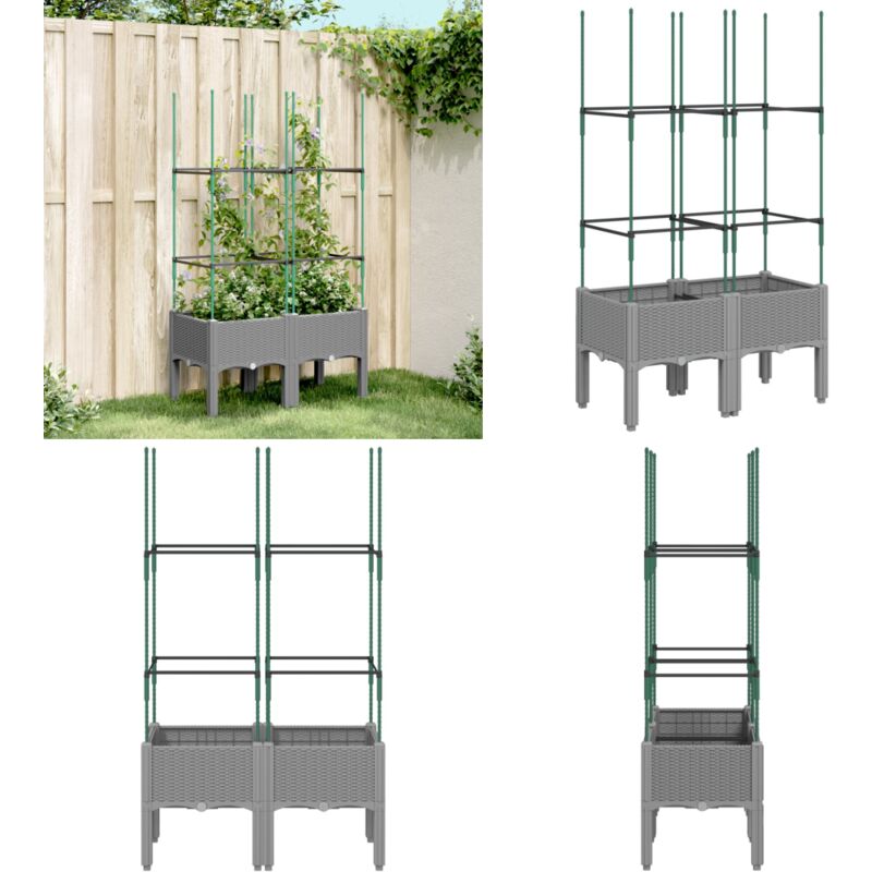 Vidaxl - Jardinière avec treillis gris clair 80x40x142,5 cm pp - Jardinierre En Rotin - Pot Plante Grimpante - Jardinière Extérieure - Pot De Fleurs