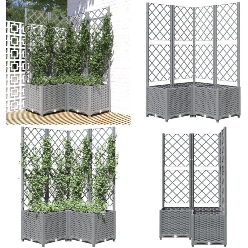 Vidaxl - Jardinière avec treillis Gris clair 80x80x136 cm pp - Jardinier - Pot De Fleurs - Plante Grimpante - Treillage - Extérieur - Home & Living