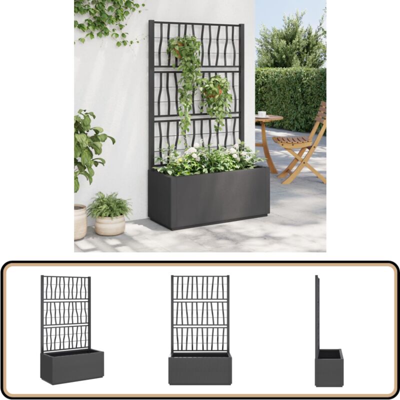 Jardinière avec treillis gris foncé 80x36x140 cm PP - Jardinier - Pot De Fleurs - Plante Grimpante - Support Végétal - Extérieur