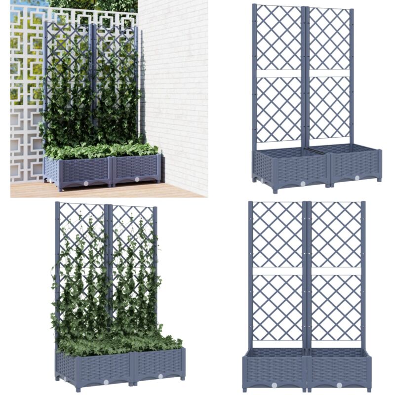 Vidaxl - Jardinière avec treillis bleu gris 80x40x121,5 cm pp - Jardinier - Pot Plante - Fleur - Décoration Extérieur - Support Vignes - Home & Living