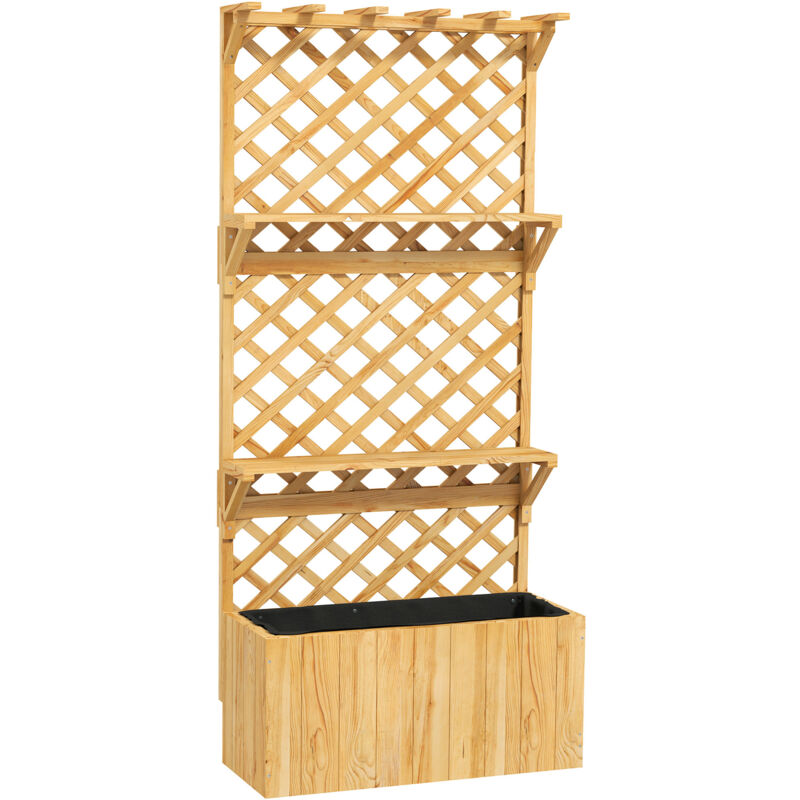 Jardinière avec treillis haut H.177 cm - 2 étagères, support haut - bois