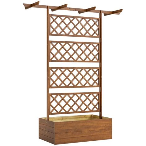 Jardinière avec treillis, jardinière carrée en bois avec treillis arrière pour plantes grimpantes et toit