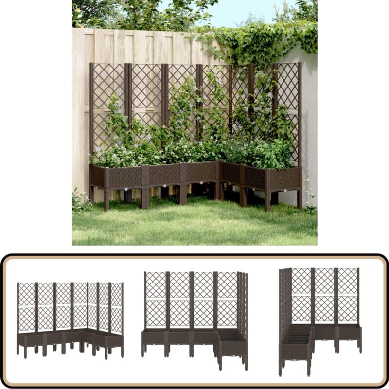 Vidaxl - Jardinière avec treillis marron 160x120x142 cm pp - Jardinier - Pot Plante Grimpante - Bac Plantation - Décoration Extérieur - Pot En Rotin