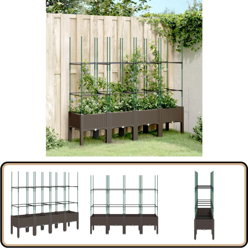 Jardinière avec treillis marron 160x40x142,5 cm pp - Jardinierre En Rotin - Jardinière Extérieure - Pot De Fleurs Extérieur - Plante Grimpante