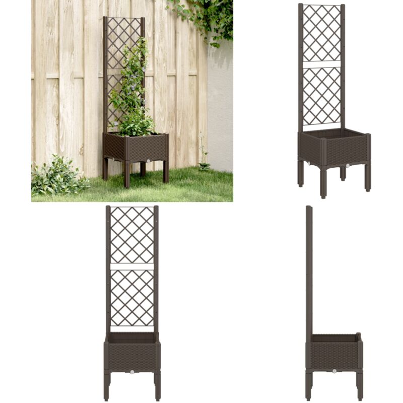 Vidaxl - Jardinière avec treillis marron 40x40x142 cm pp - Jardinierre En Rotin - Jardinière Extérieure - Pot Plante Grimpante - Support Vignes - Pot