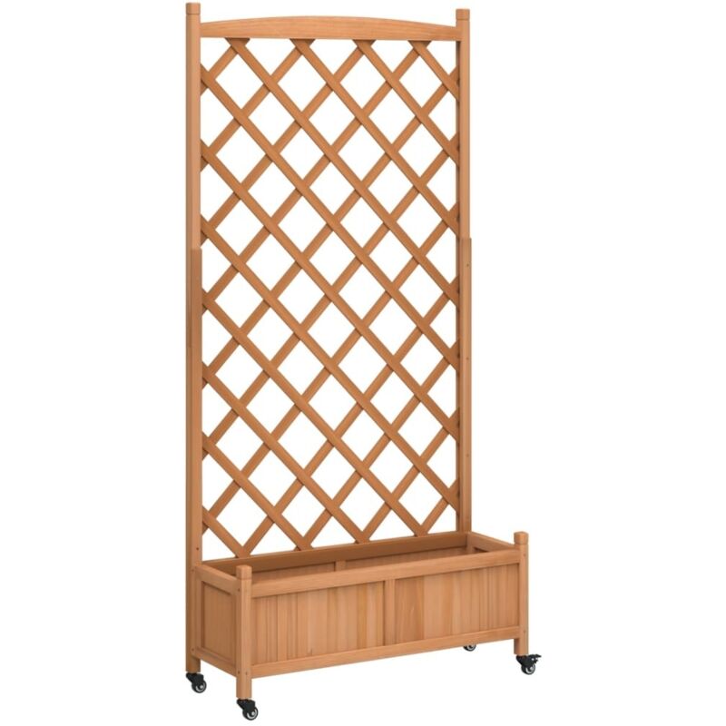 Vidaxl - Jardinière avec treillis et roues marron bois massif de sapin