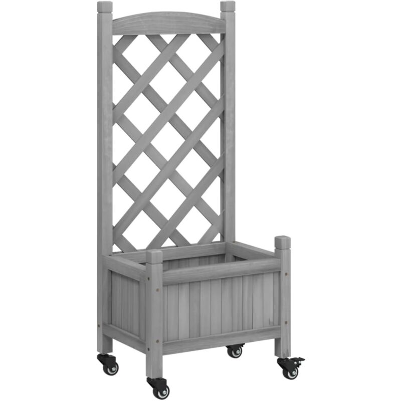 Vidaxl - Jardinière avec treillis et roues gris bois massif de sapin