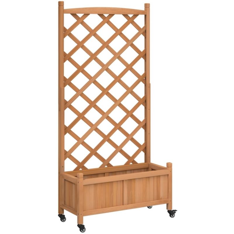 Vidaxl - Jardinière avec treillis et roues marron bois massif de sapin
