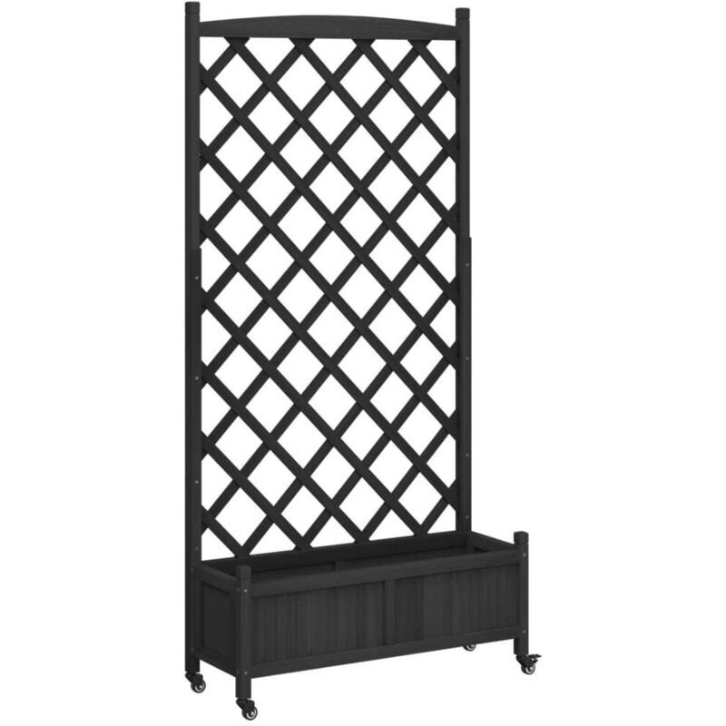 Vidaxl - Jardinière avec treillis et roues noir bois massif de sapin