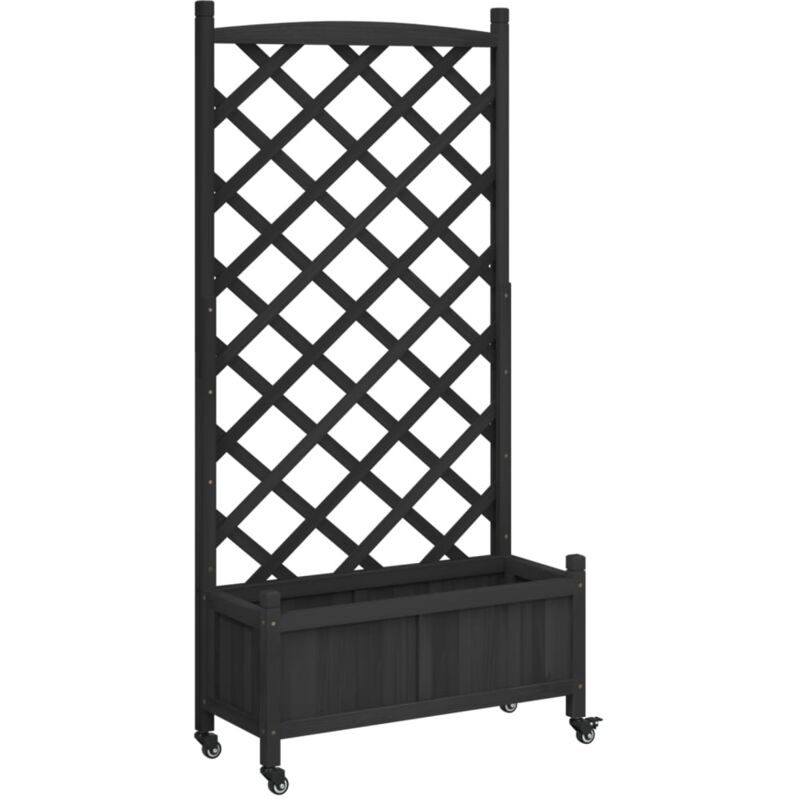 Vidaxl - Jardinière avec treillis et roues noir bois massif de sapin