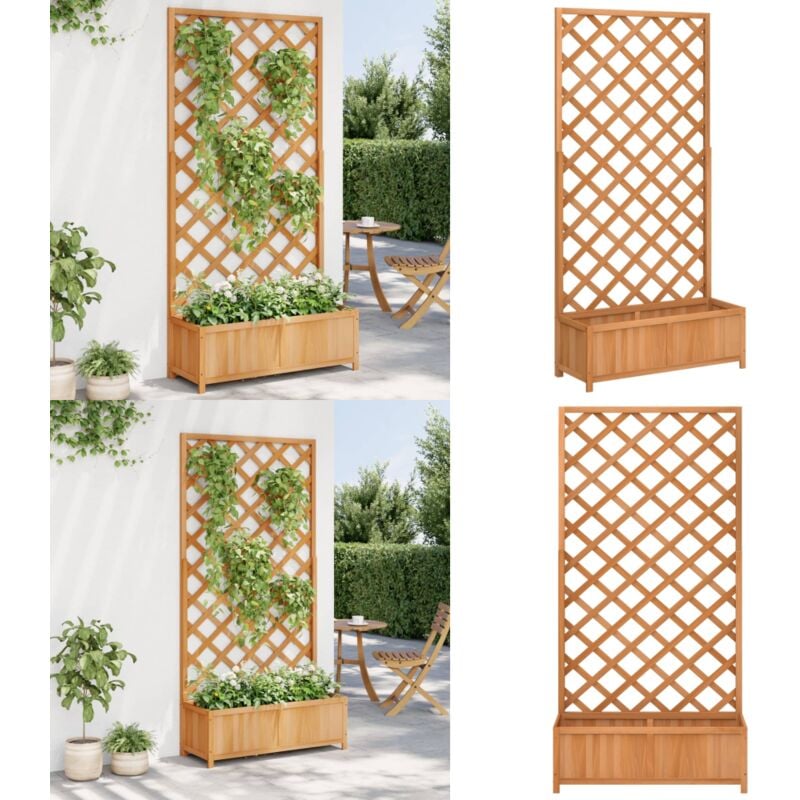 Vidaxl - Jardinière avec treillis marron bois massif de sapin - Jardinier - Pot De Fleurs - Plante Grimpante - Treillage - Bois Massif - Home & Living
