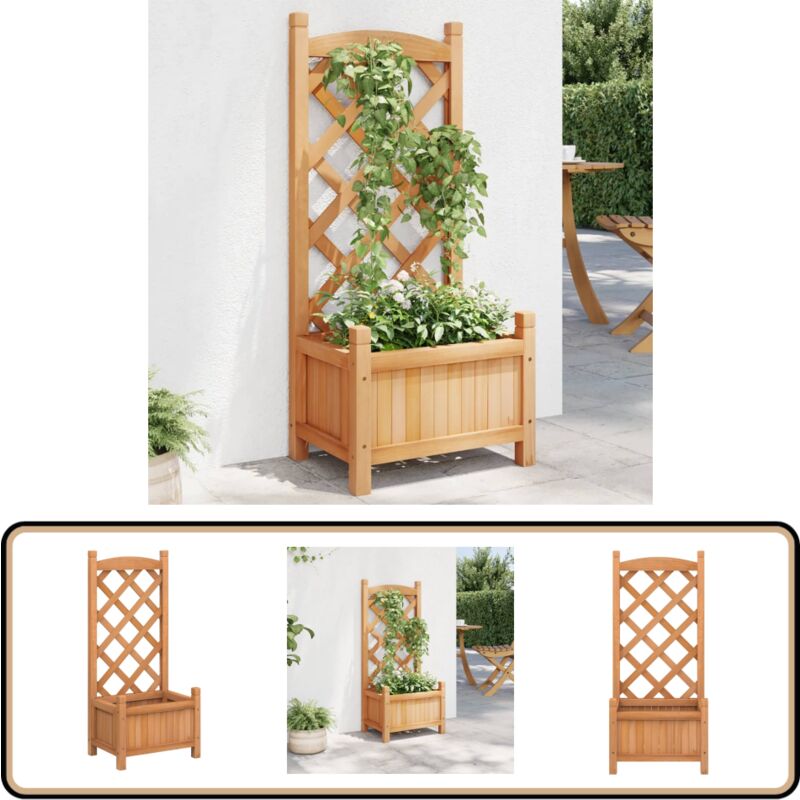 Jardinière avec treillis marron bois massif de sapin - Jardinierre En Bois - Jardinière Avec Treillis - Pot De Fleurs Extérieur - Plante Grimpante