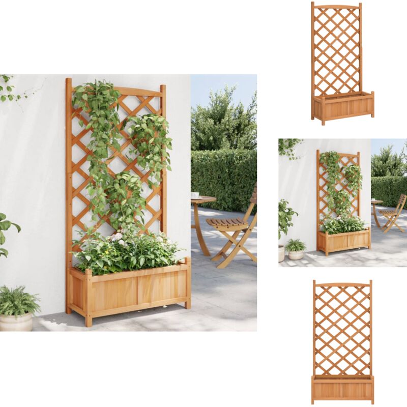 Jardinière avec treillis marron bois massif de sapin - Jardinierre En Bois - Jardinière Avec Treillis - Pot De Fleurs Exterieur - Plante Grimpante