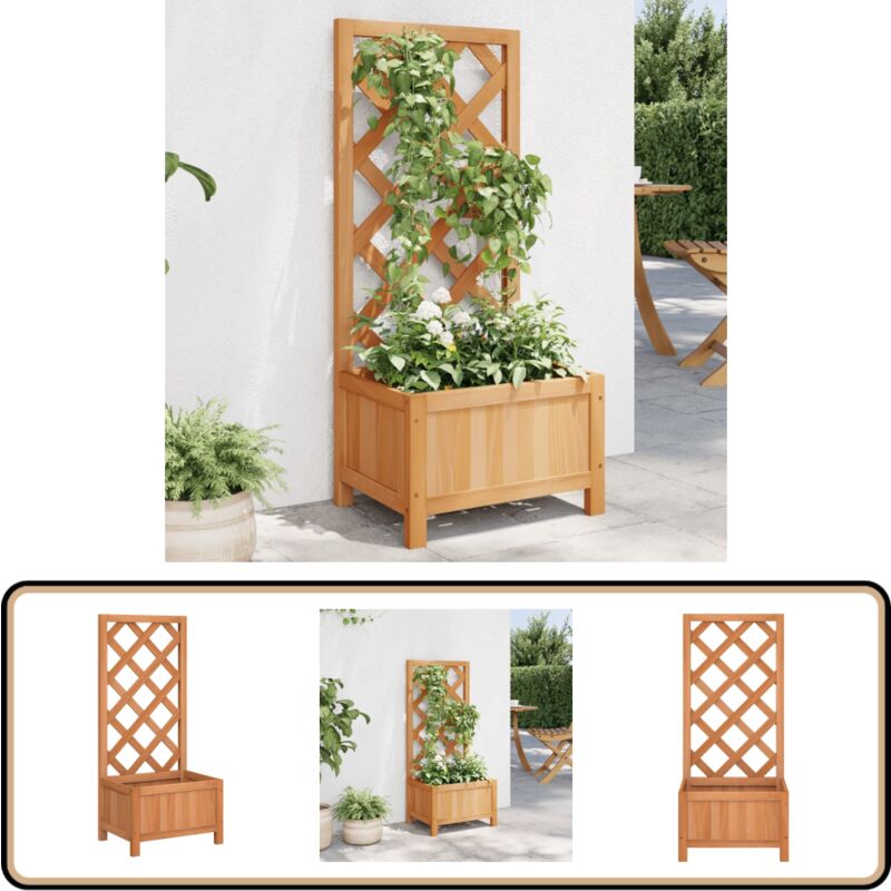 Jardinière avec treillis marron bois massif de sapin - Jardinierre En Bois - Jardinière Avec Treillis - Pot De Fleurs Exterieur - Plante Grimpante