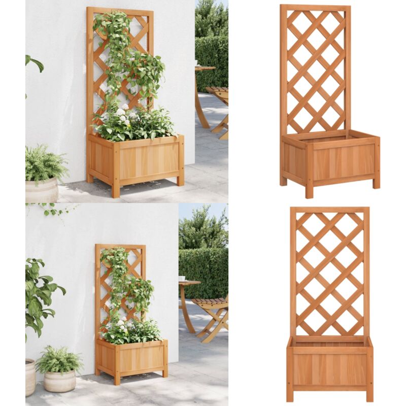 Jardinière avec treillis marron bois massif de sapin - Jardinierre En Bois - Jardinière Avec Treillis - Pot De Fleurs Exterieur - Plante Grimpante