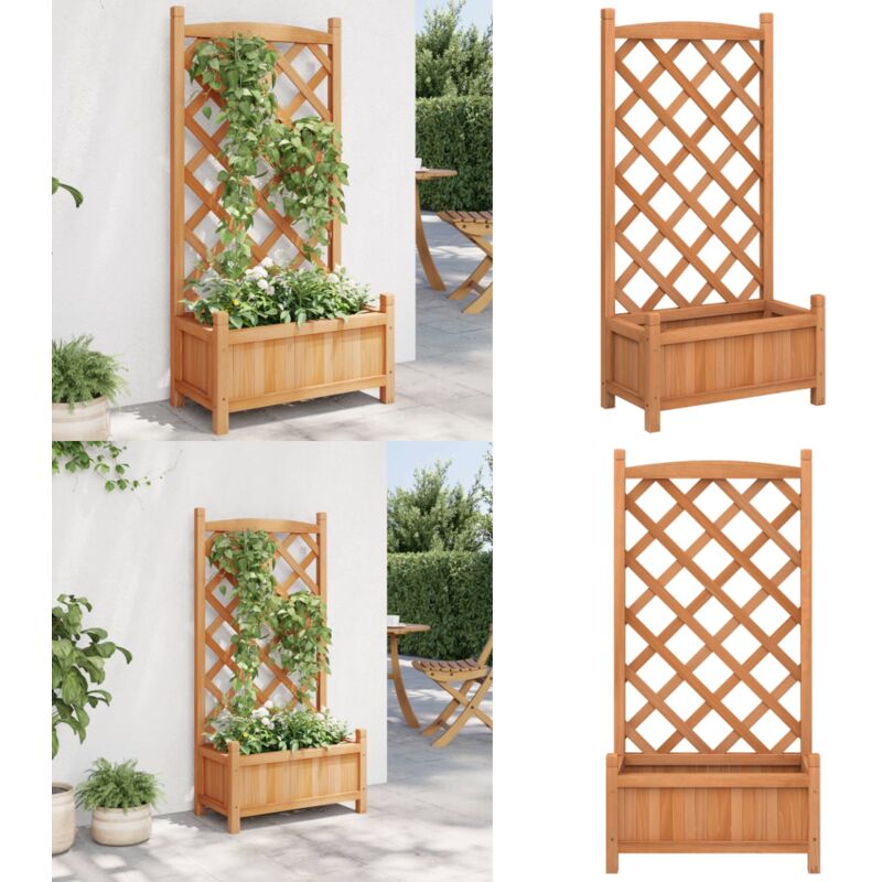 Jardinière avec treillis marron bois massif de sapin - Jardinierre En Bois - Jardinière Avec Treillis - Pot De Fleurs Exterieur - Plante Grimpante