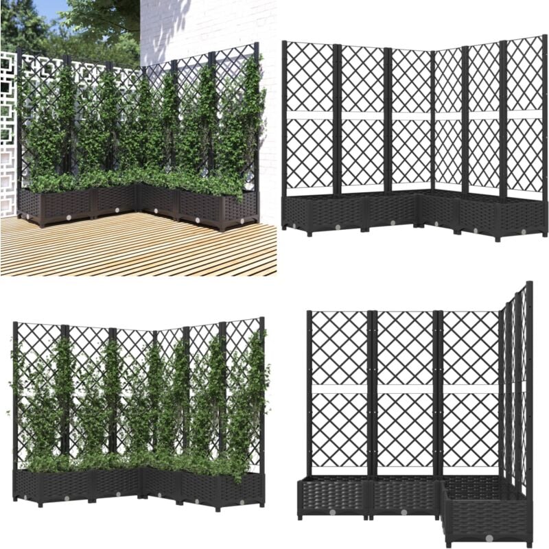 Vidaxl - Jardinière avec treillis noir 120x120x121,5 cm pp - Jardinierre - Pot De Fleurs - Plante Grimpante - Treillage - Décoration Extérieur - Home