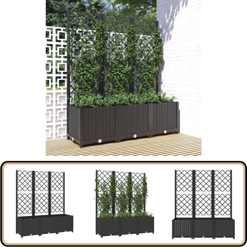 Jardinière avec treillis Noir 120x40x136 cm PP - Jardinierre - Pot De Fleurs - Plante Grimpante - Support Végétal - Décoration Extérieur