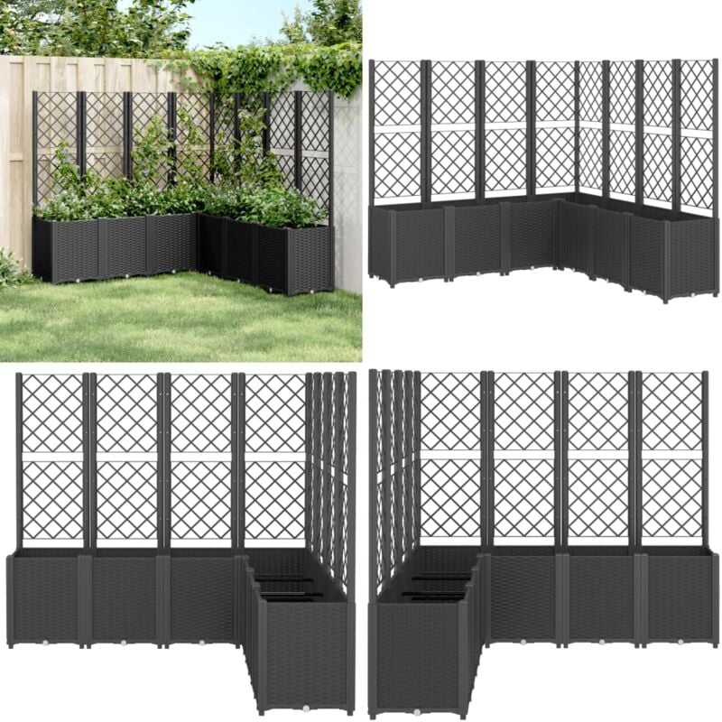 Jardinière avec treillis noir 160x160x140 cm pp - Jardinierre En Rotin - Jardinière Extérieure - Pot De Fleurs Design - Pots De Fleurs Modulaires