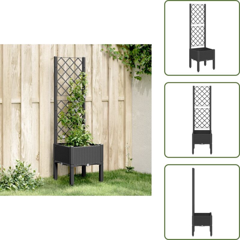 Vidaxl - Jardinière avec treillis noir 40x40x142 cm pp - Jardinier Noire - Pot Plante Grimpante - Jardinière Extérieur - Pot En Plastique