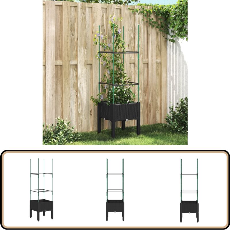 Jardinière avec treillis noir 40x40x142,5 cm PP - Jardinierre En Rotin - Pot Plante Grimpante - Jardinière Extérieure - Pot De Fleurs Extérieur