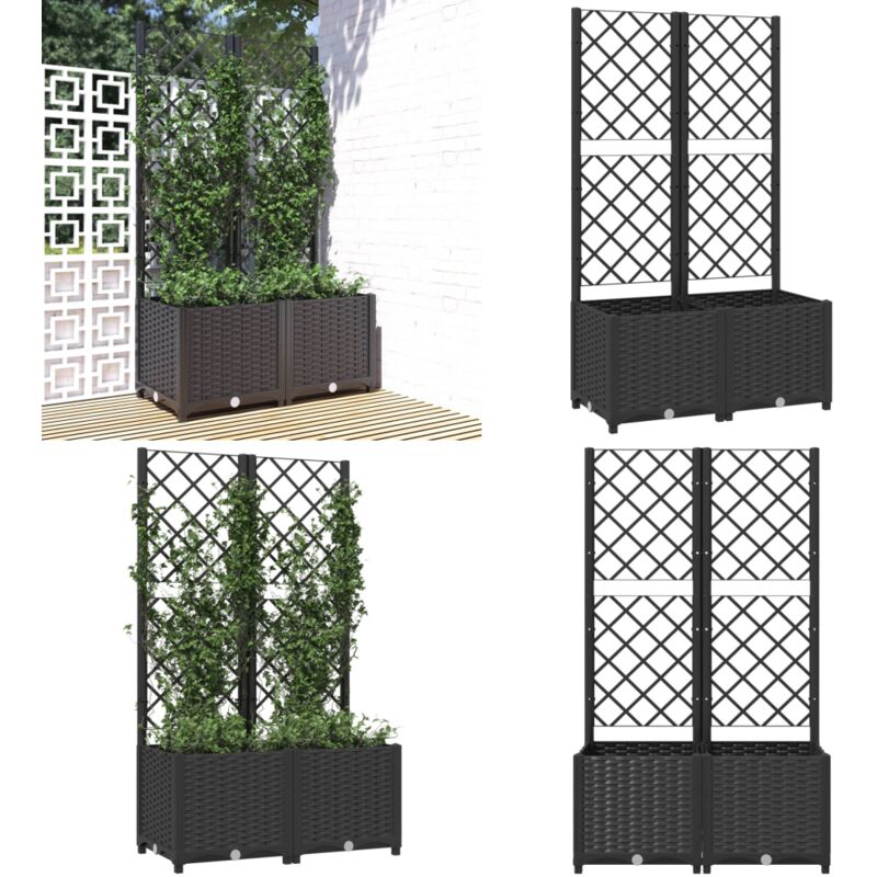 Jardinière avec treillis Noir 80x40x136 cm pp - Jardinier Noire - Jardinière Murale - Pot Plante Extérieur - Support Vignes - Pots Fleuris - Home &
