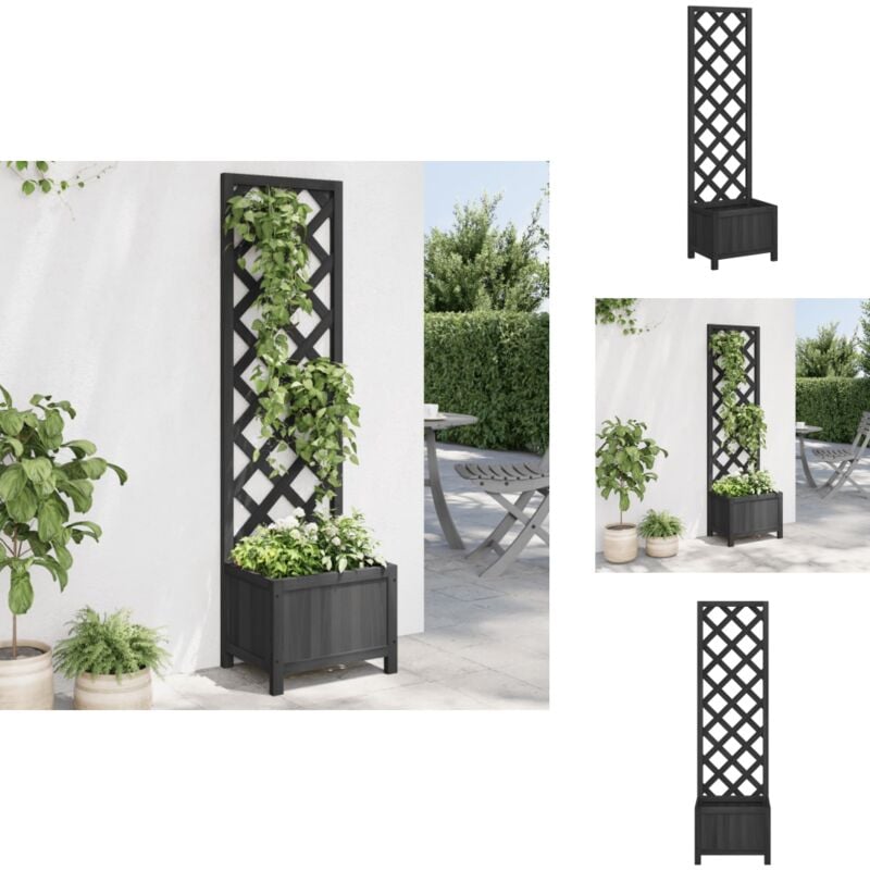 Jardinière avec treillis noir bois massif de sapin - Jardinier Noire - Jardinière Bois Massif - Pot Plante Grimpante - Support Vigne - Bac Plantation