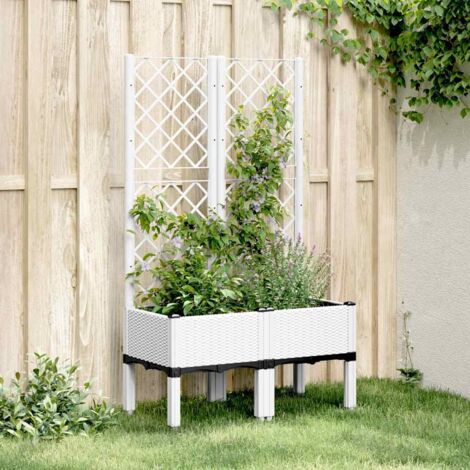 Jardinière avec treillis-Pot de fleur-Bac à fleurs blanc 80x40x142 cm PP
