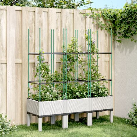 Jardinière avec treillis-Pot de fleur blanc 120x40x142,5 cm PP