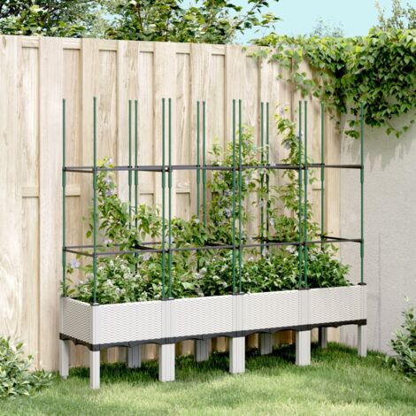 Jardinière avec treillis-Pot de fleur blanc 160x40x142,5 cm PP