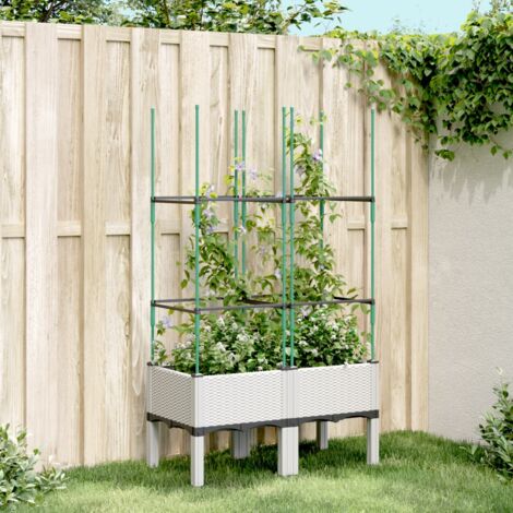 Jardinière avec treillis-Pot de fleur blanc 80x40x142,5 cm PP