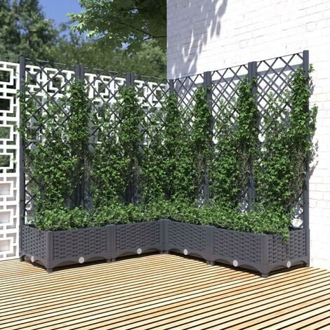 Jardinière avec Treillis,bac avec Treillis, lit de Plantation de Jardin, bac a Fleur Balcon, bac à Fleurs - jardinière sur Pied,bac a Fleurs rectangulaire - Gris foncé 120x120x121,5 cm