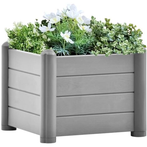 Jardinière Bac A Fleur  Lit surélevé de jardin PP Gris pierre 43x43x35 cm 66880