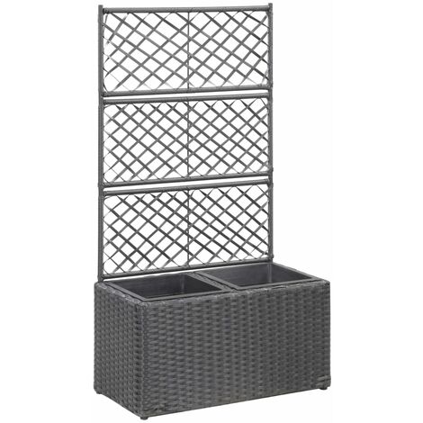 Jardinière Bac A Fleur  Lit surélevé treillis 2 pots 58x30x107 cm Résine tressée Marron 23064