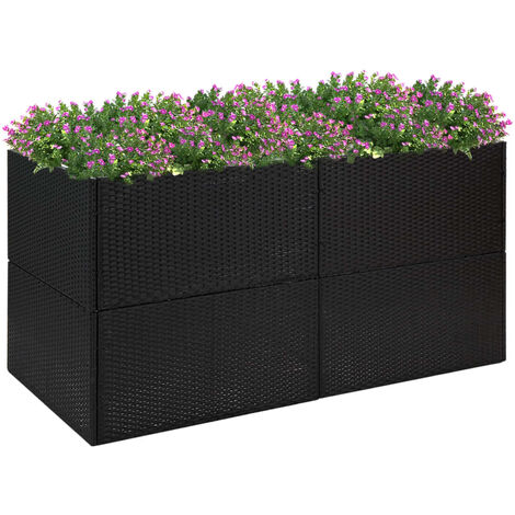 Jardinière Bac A Fleur  Noir 157x80x80 cm Résine tressée 20828