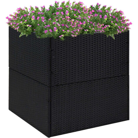 Jardinière Bac A Fleur  Noir 80x80x80 cm Résine tressée 34501
