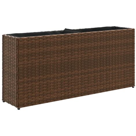 Jardinière  Bac à fleurs avec 2 pots marron 90x20x40 cm résine tressée