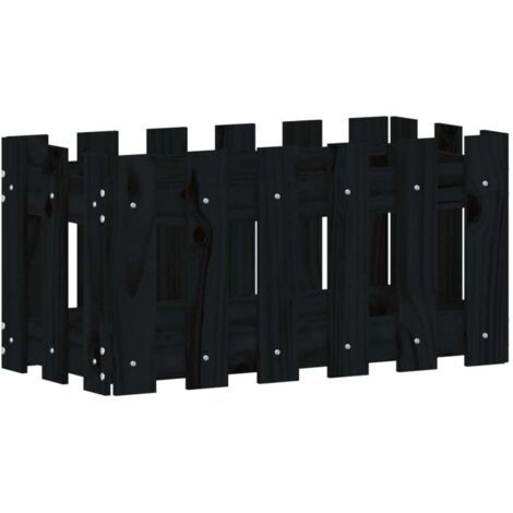Jardinière  Bac à fleurs avec design de clôture noir 60x30x30 cm pin massif