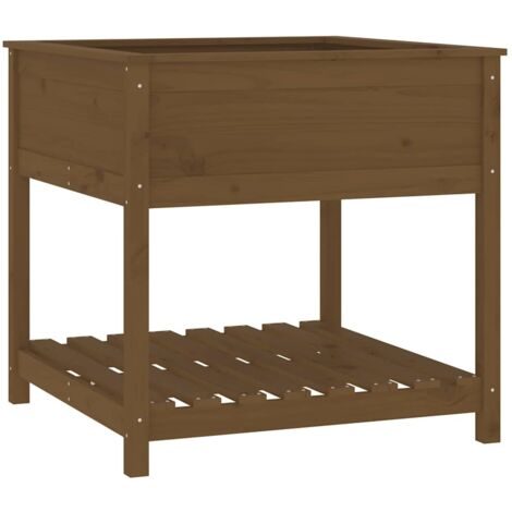 Jardinière  Bac à fleurs avec étagère Marron miel 82,5x82,5x81 cm Bois de pin