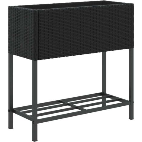 Jardinière  Bac à fleurs avec étagère noir résine tressée