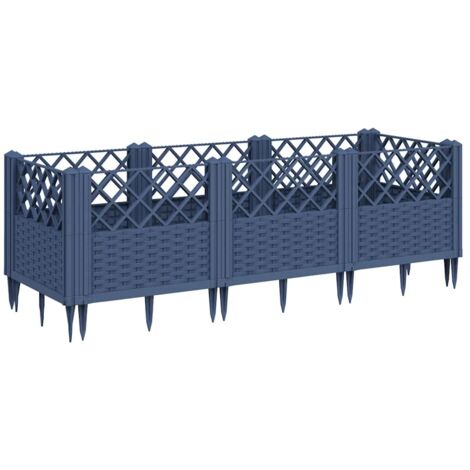 Jardinière  Bac à fleurs avec piquets bleu gris 123,5x43,5x43,5 cm PP