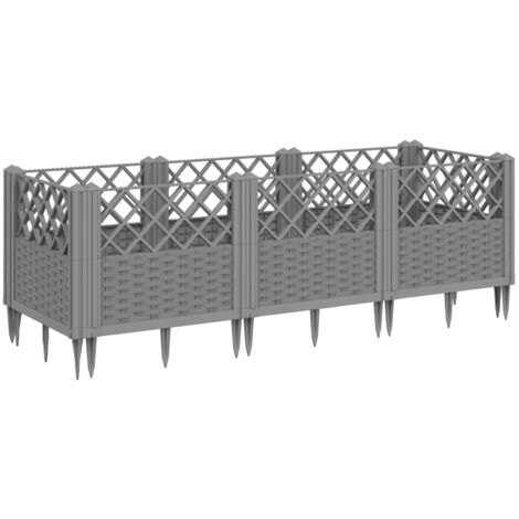 Jardinière  Bac à fleurs avec piquets gris clair 123,5x43,5x43,5 cm PP