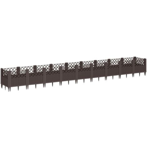 Jardinière  Bac à fleurs avec piquets marron 363,5x43,5x43,5 cm PP