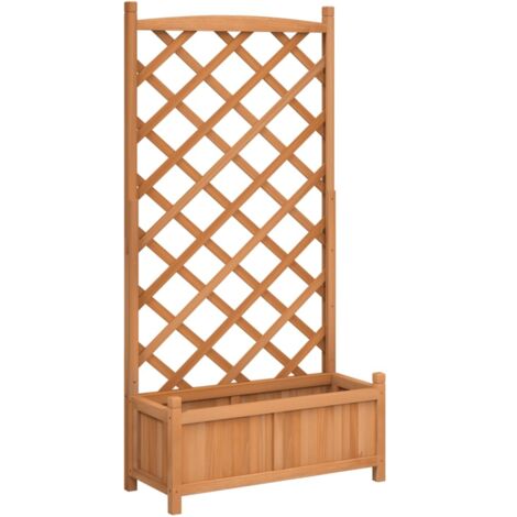 Jardinière  Bac à fleurs avec treillis marron bois massif de sapin