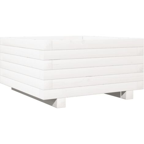 Jardinière  Bac à fleurs blanc 50x50x26,5 cm bois de pin massif