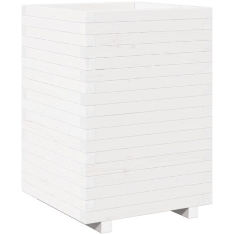Jardinière  Bac à fleurs blanc 50x50x72,5 cm bois de pin massif