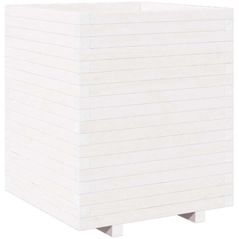 Jardinière  Bac à fleurs blanc 60x60x72,5 cm bois de pin massif