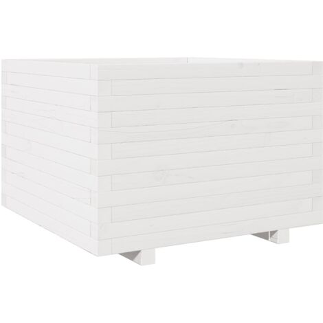 Jardinière  Bac à fleurs blanc 70x70x49,5 cm bois de pin massif