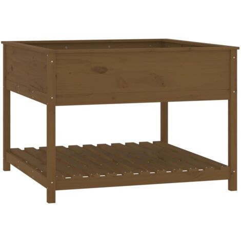Jardinière  Bac à fleurs et étagère Marron miel 111,5x111,5x81 cm Bois de pin